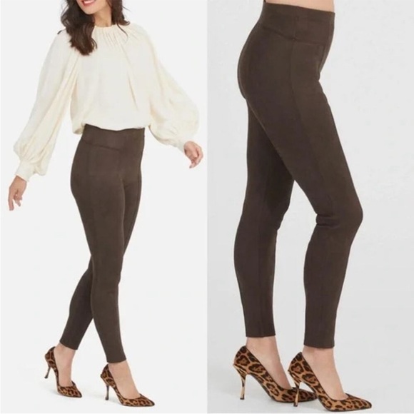 Spanx Faux Suede Pull On Leggings Camel Brown M - Picture 1 of 4